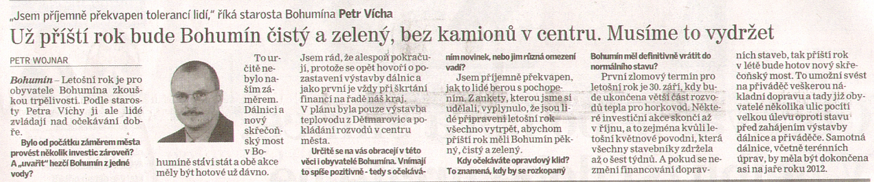 U pt rok bude Bohumn ist a zelen, bez kamion v centru. Musme to vydret - Zvtit